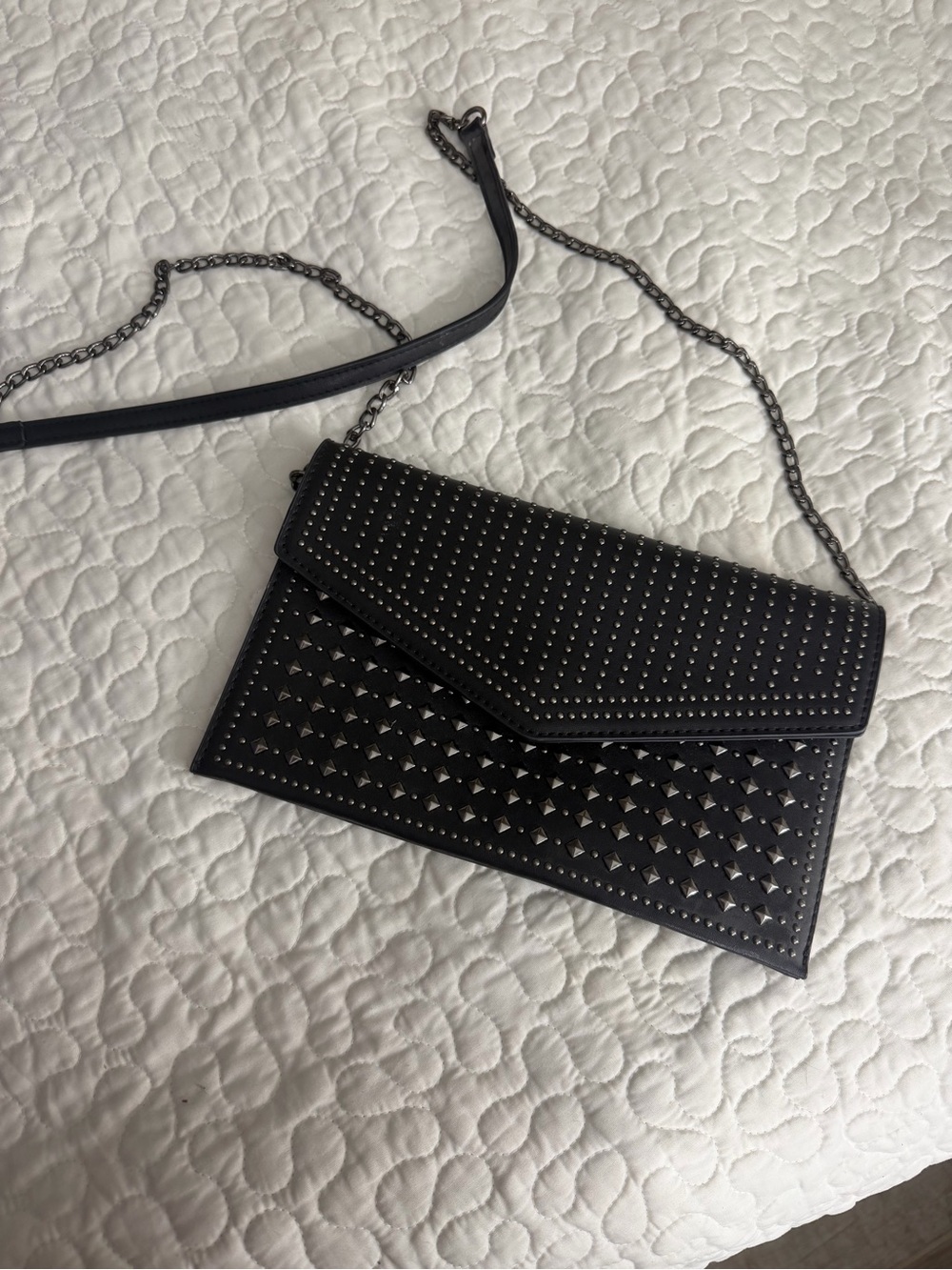MMS Design Studio Black Studded Envelope Bag with Chain Strap